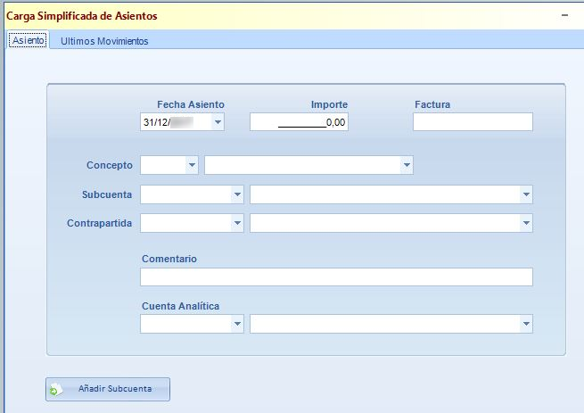 ERPgest · Carga simplificada asiento