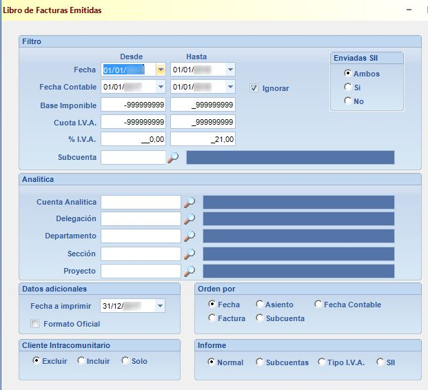 ERPgest · Informes Facturas Emitidas, Recibidas y Bienes de Inversión